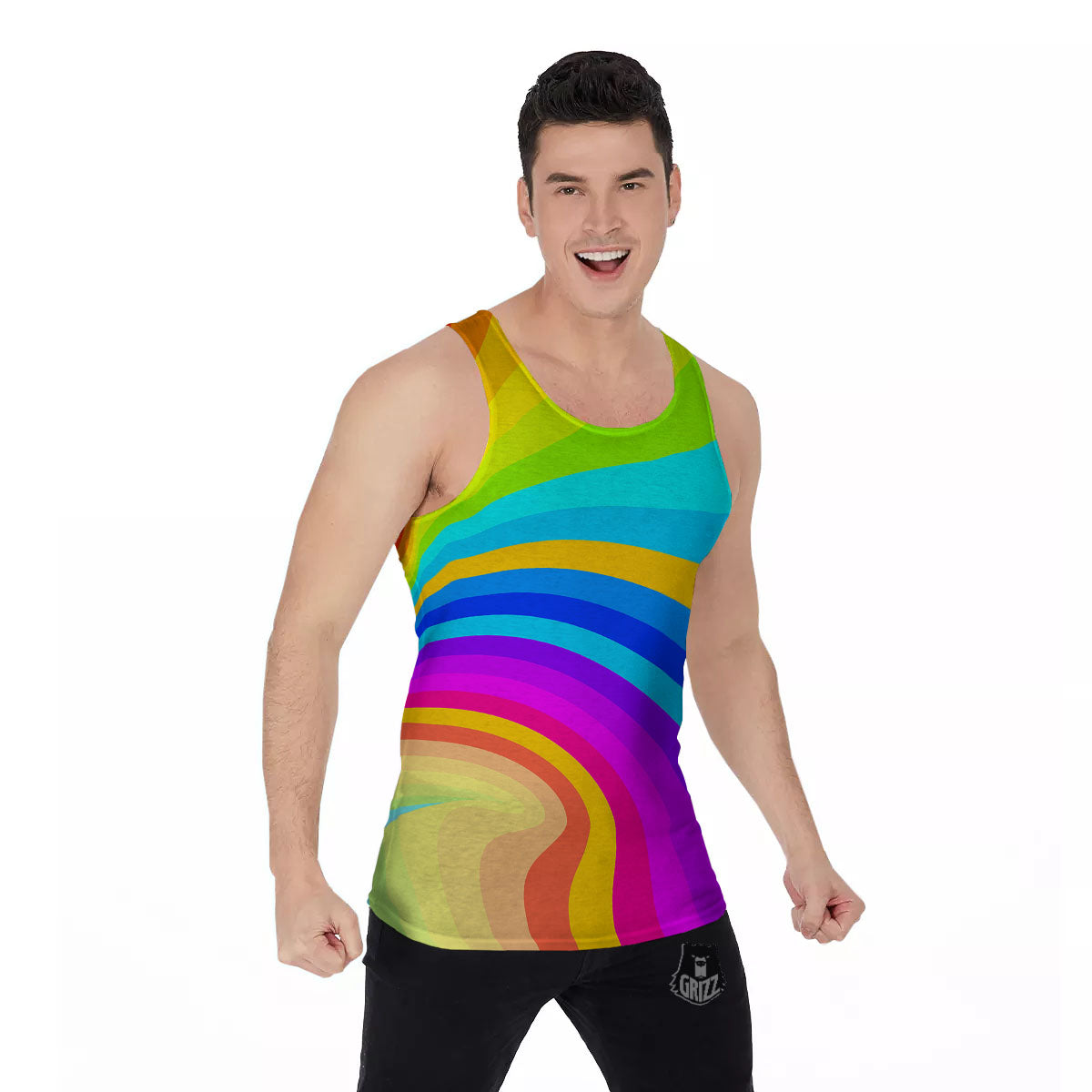 Psychedelic Rainbow Torus Print Men's Tank Top-grizzshop