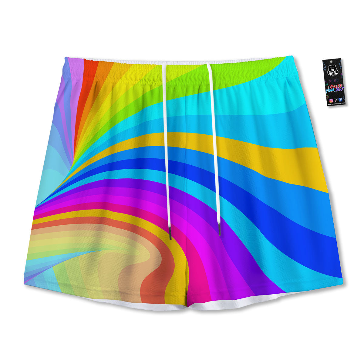 Psychedelic Rainbow Torus Print Mesh Shorts