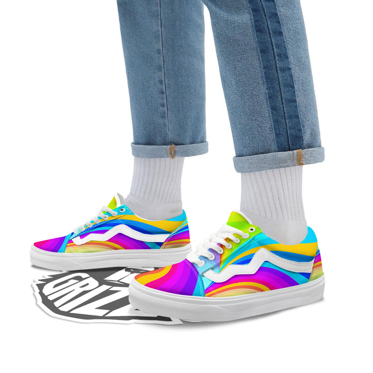 Psychedelic Rainbow Torus Print Skate Shoes-grizzshop