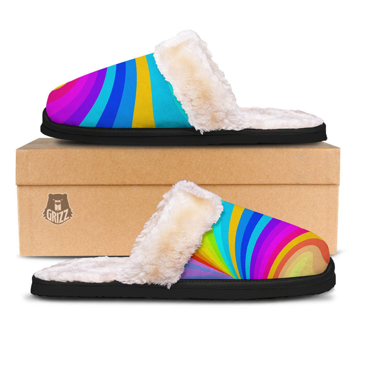 Psychedelic Rainbow Torus Print Slippers-grizzshop