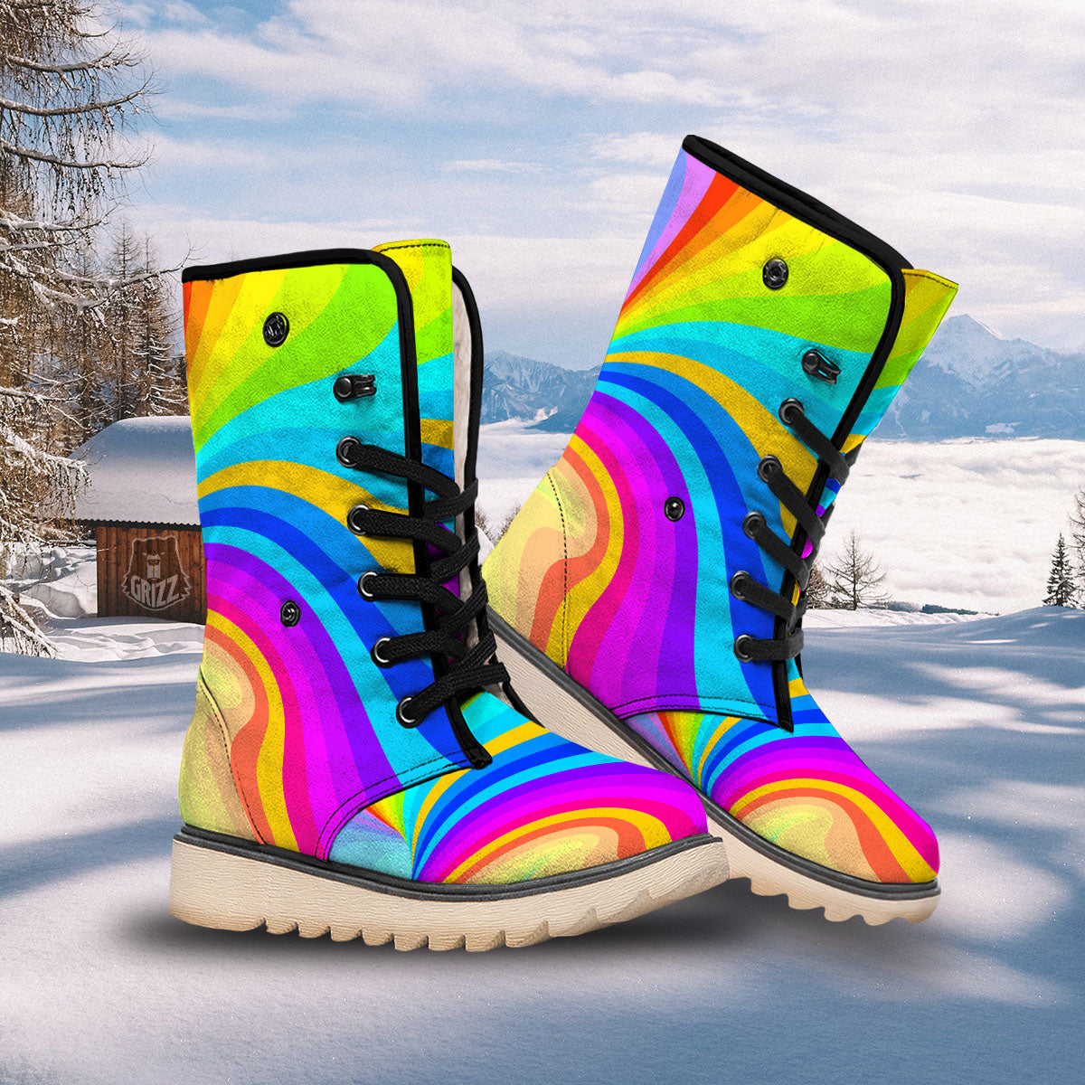 Psychedelic Rainbow Torus Print Snow Boots-grizzshop
