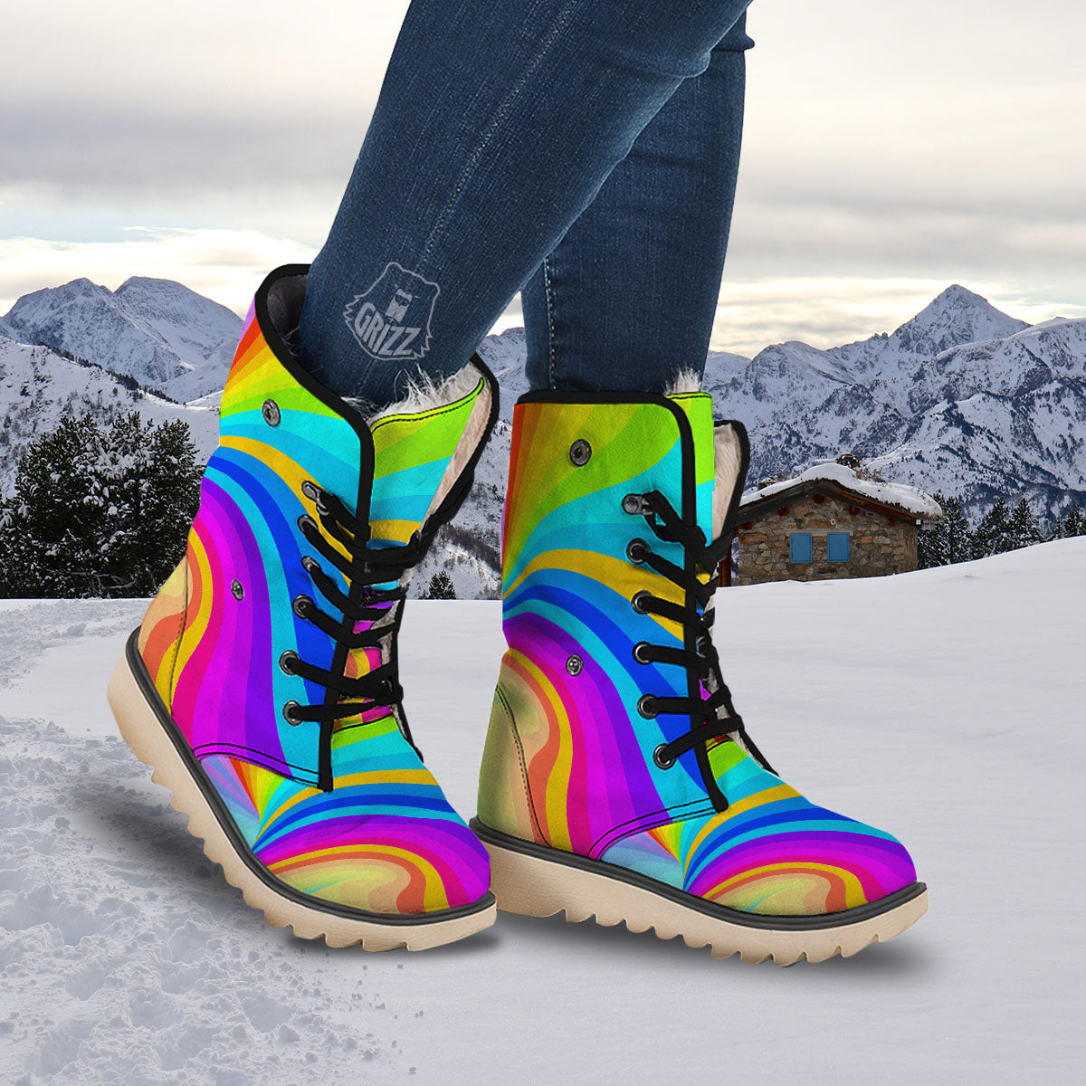 Psychedelic Rainbow Torus Print Snow Boots-grizzshop