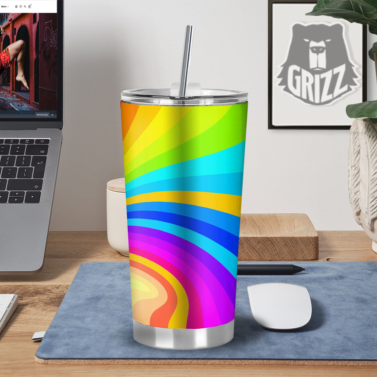 Psychedelic Rainbow Torus Print Tumbler-grizzshop