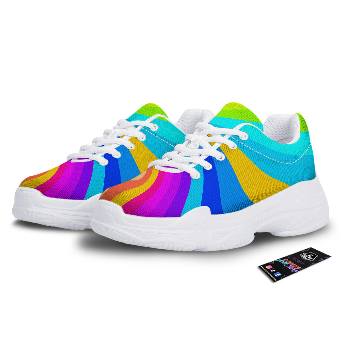 Psychedelic Rainbow Torus Print White Chunky Shoes-grizzshop