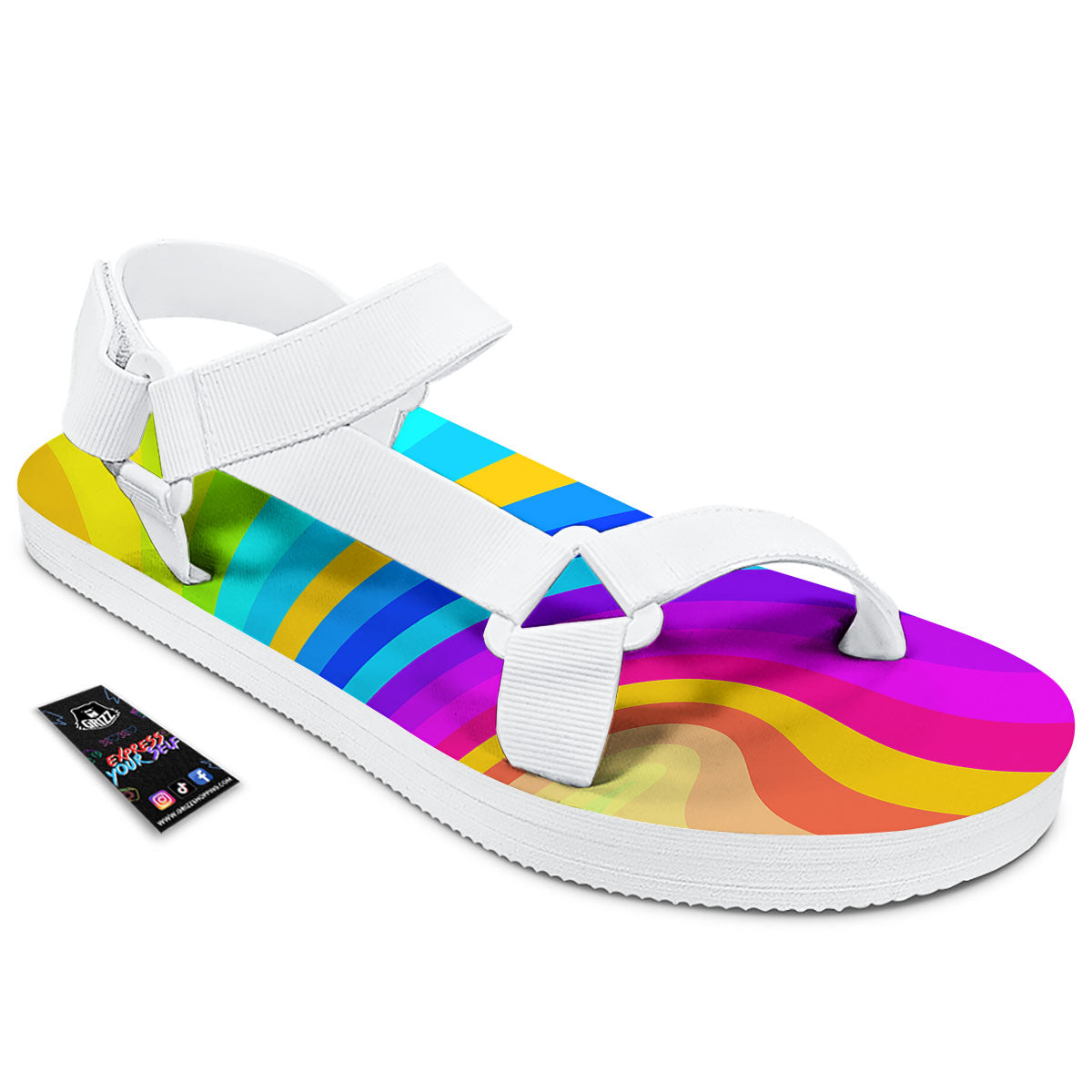 Psychedelic Rainbow Torus Print White Open Toe Sandals-grizzshop