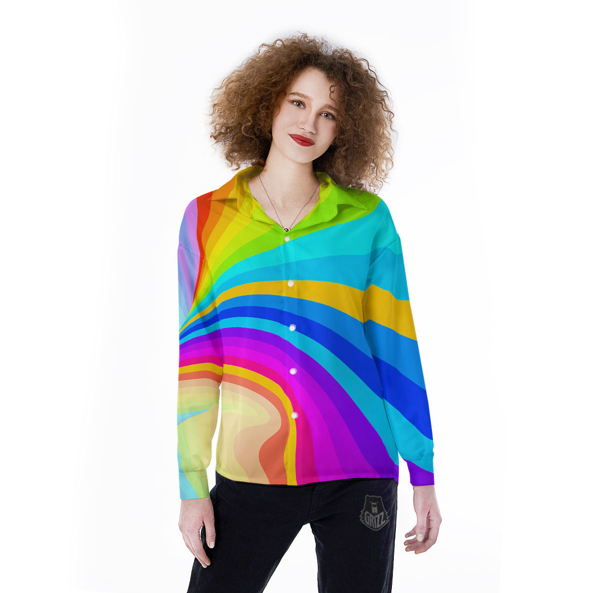 Psychedelic Rainbow Torus Print Women's Long Sleeve Shirts-grizzshop