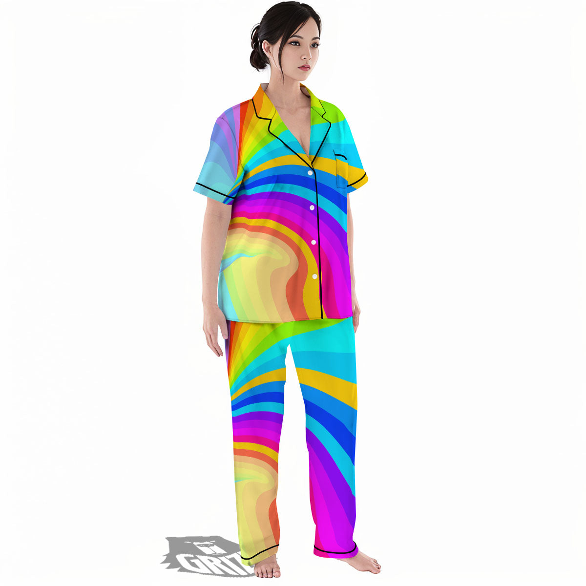 Psychedelic Rainbow Torus Print Women's Pajamas Set-grizzshop