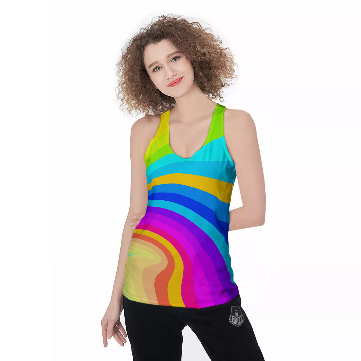Psychedelic Rainbow Torus Print Women's Racerback Tank Top-grizzshop