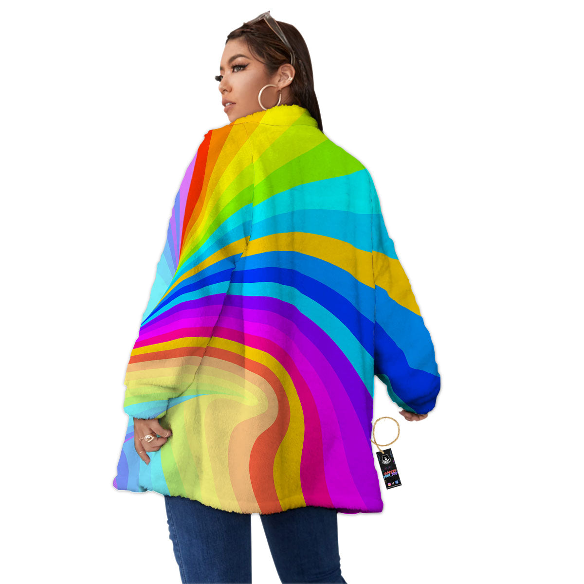 Psychedelic Rainbow Torus Print Women's Sherpa Jacket-grizzshop