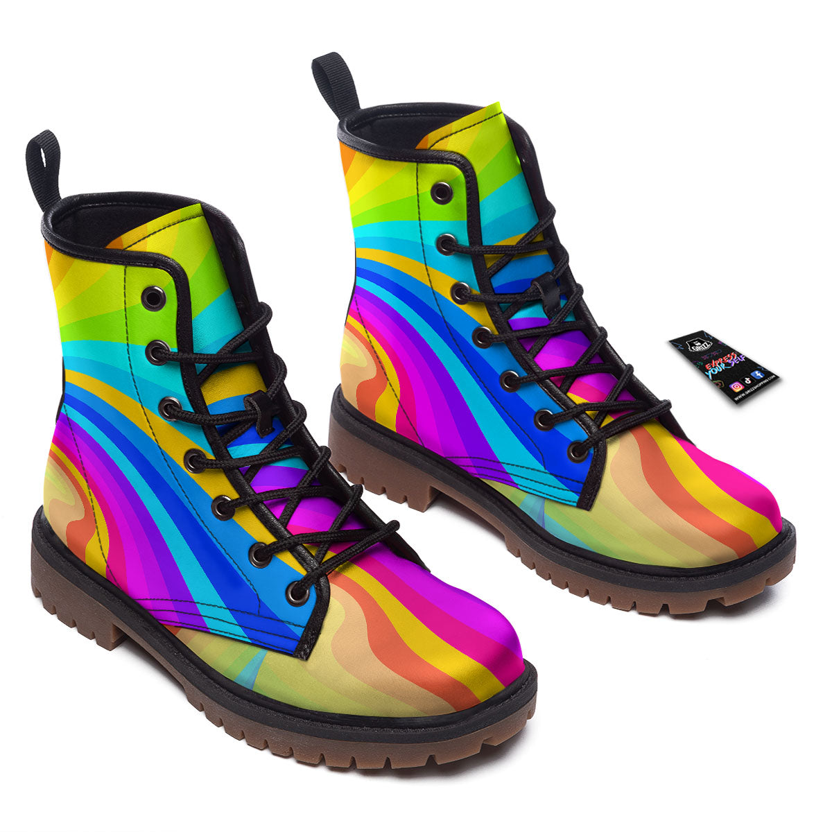 Psychedelic Rainbow Torus Print Work Boots-grizzshop