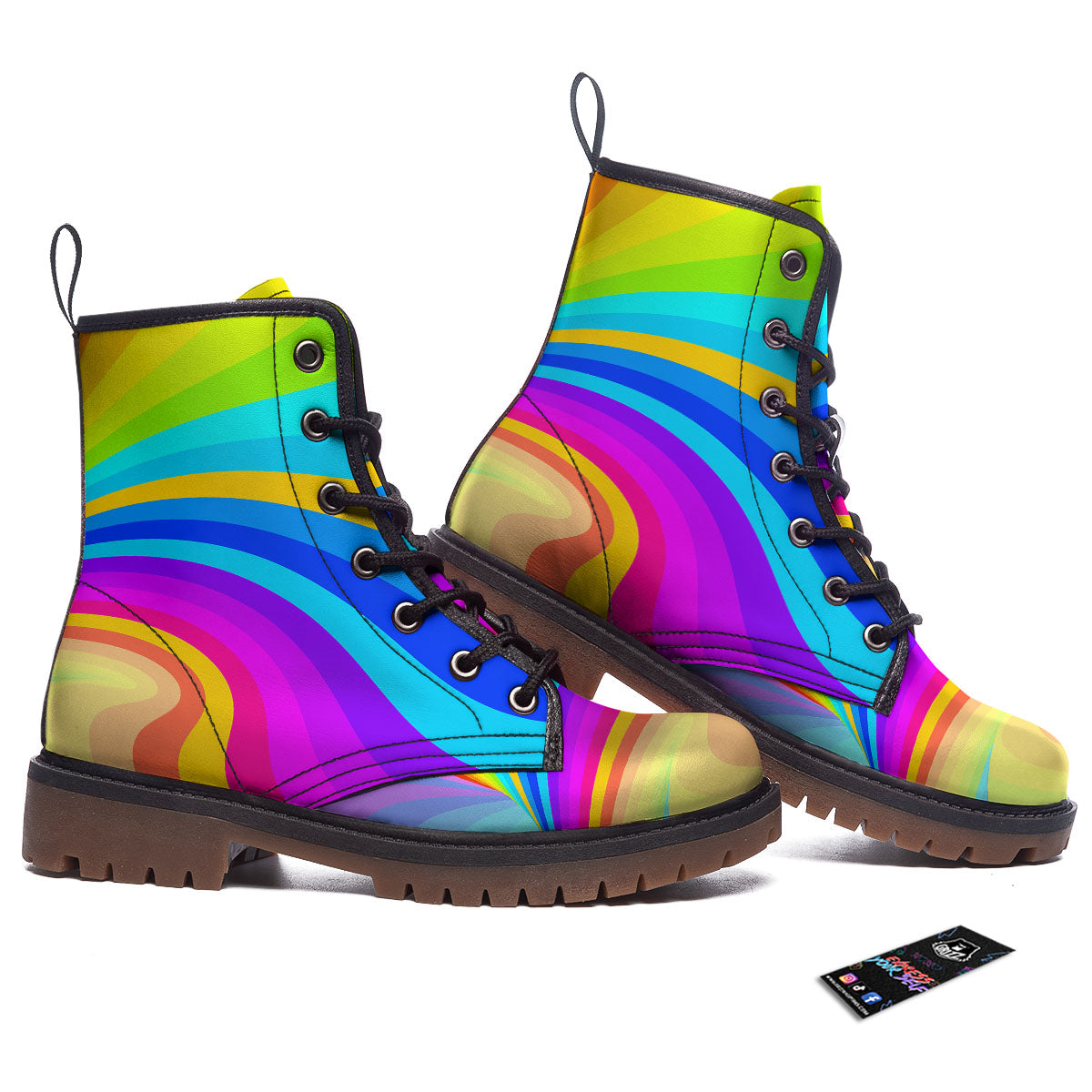 Psychedelic Rainbow Torus Print Work Boots-grizzshop