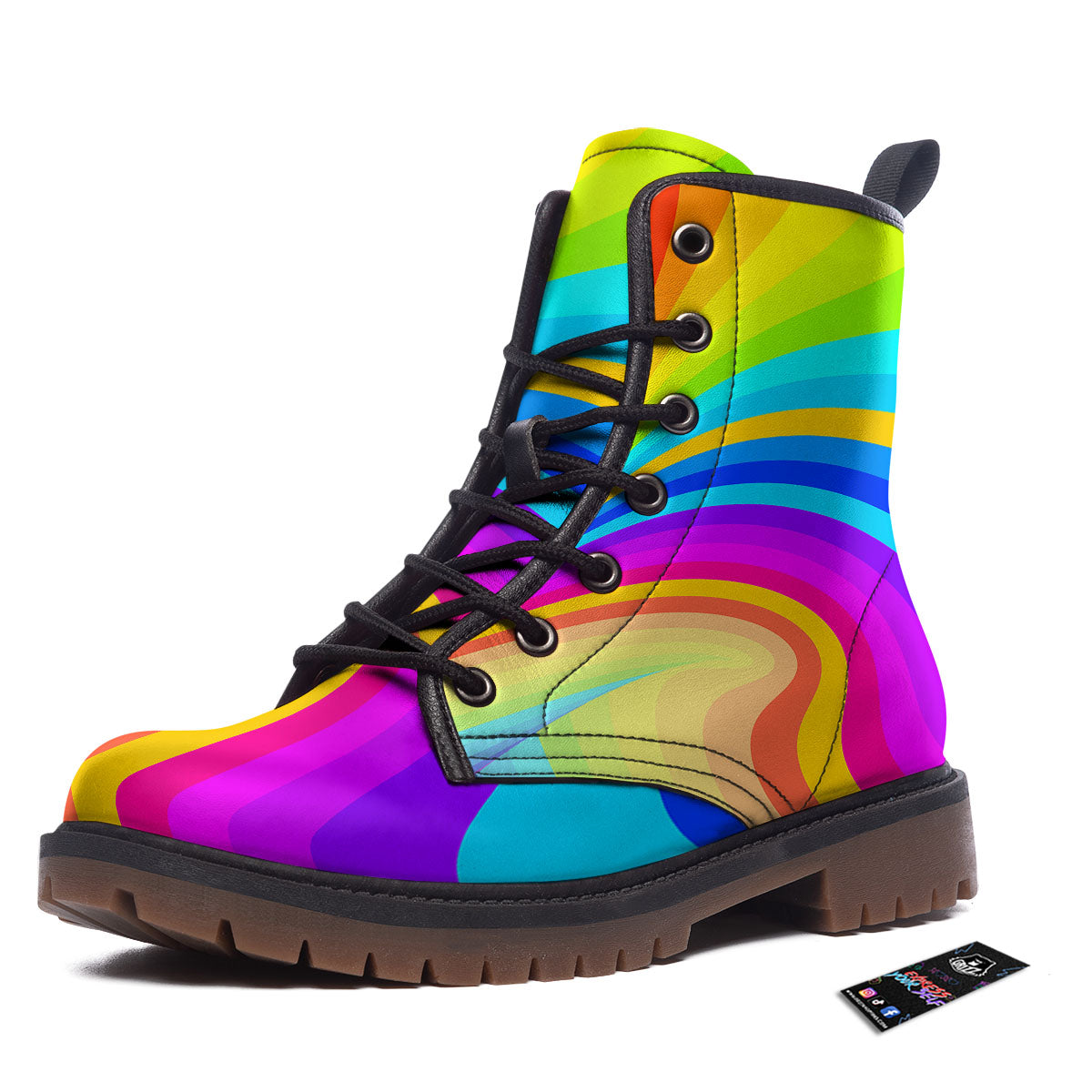 Psychedelic Rainbow Torus Print Work Boots-grizzshop