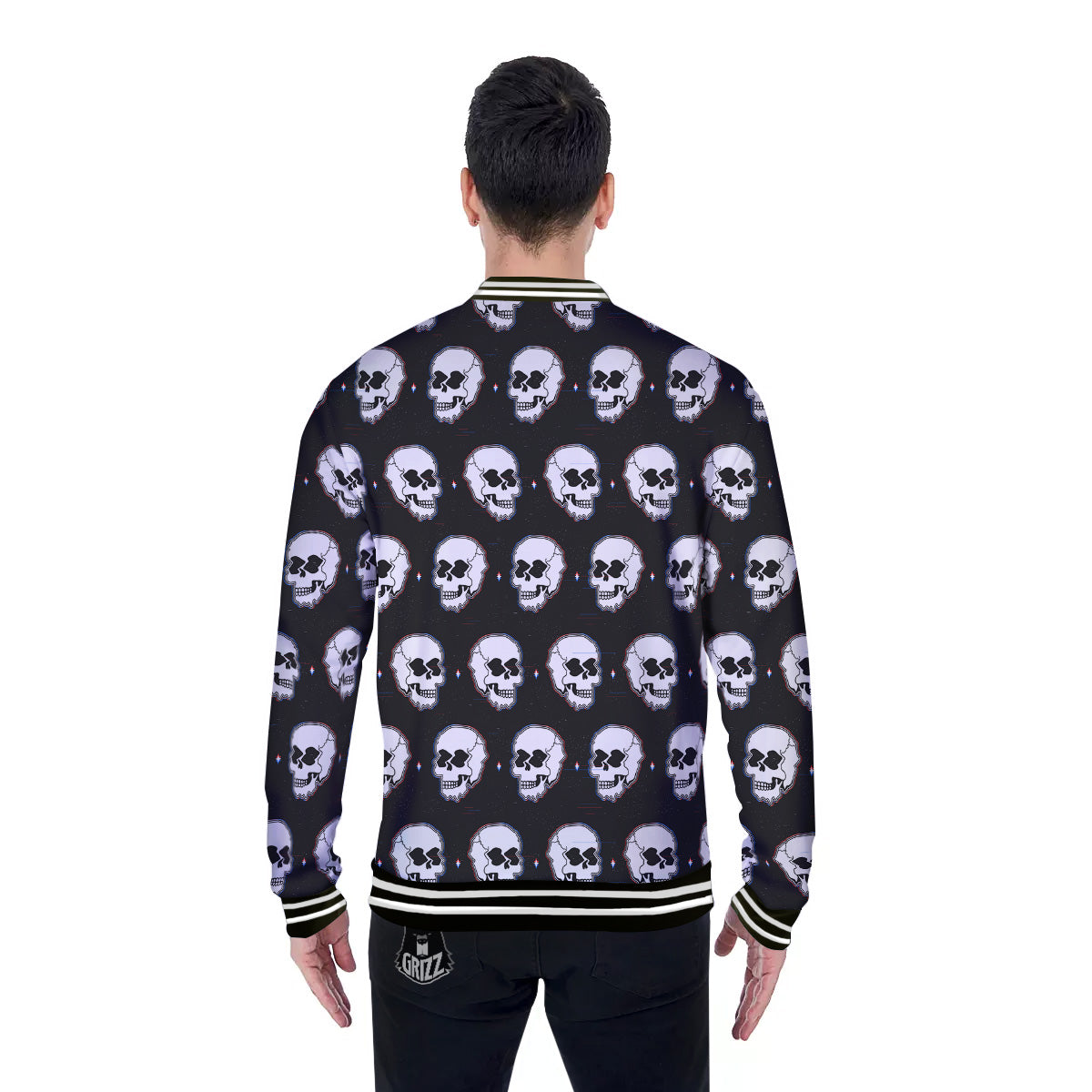 Psychedelic Skull Glitch Print Pattern Baseball Jacket-grizzshop