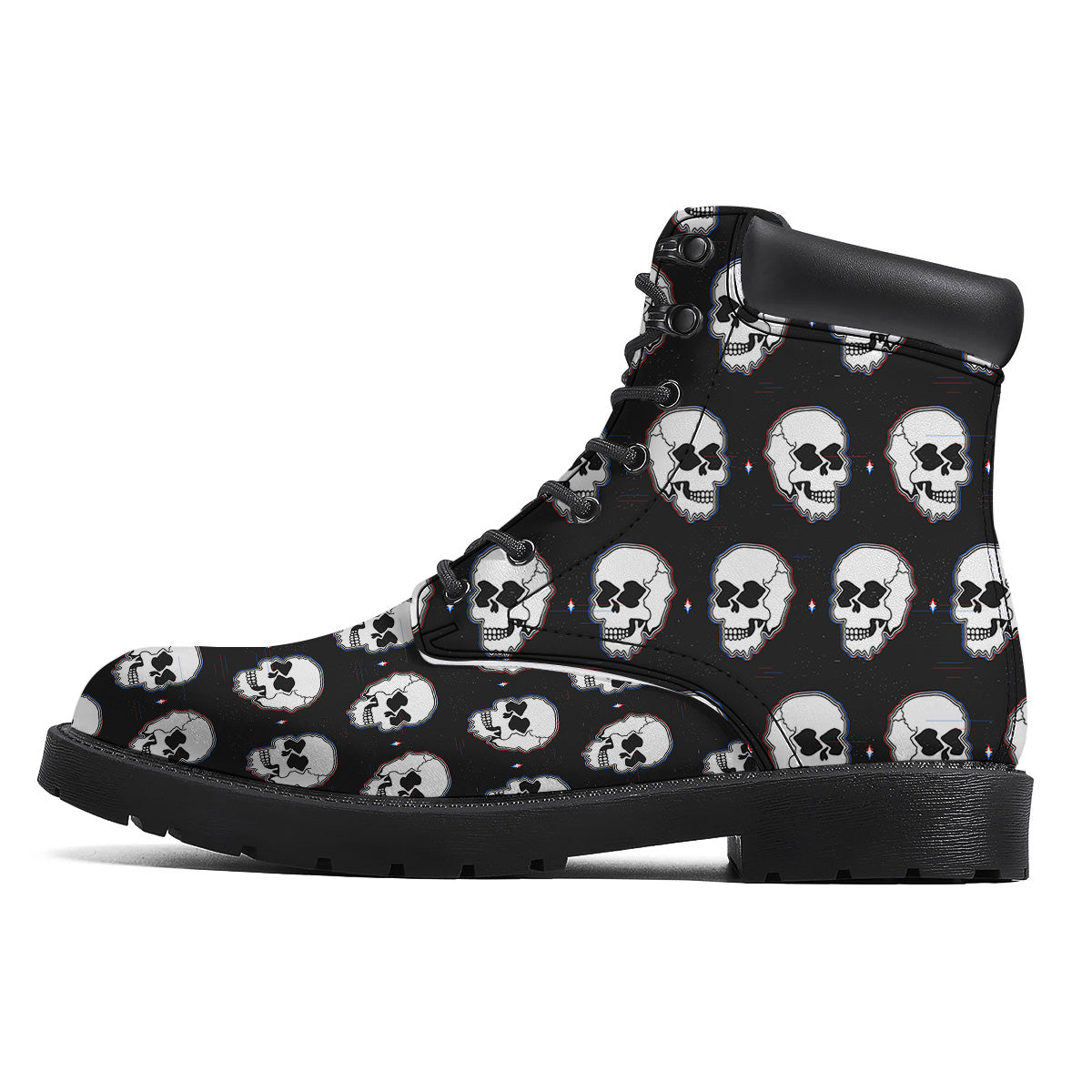 Psychedelic Skull Glitch Print Pattern Boots-grizzshop