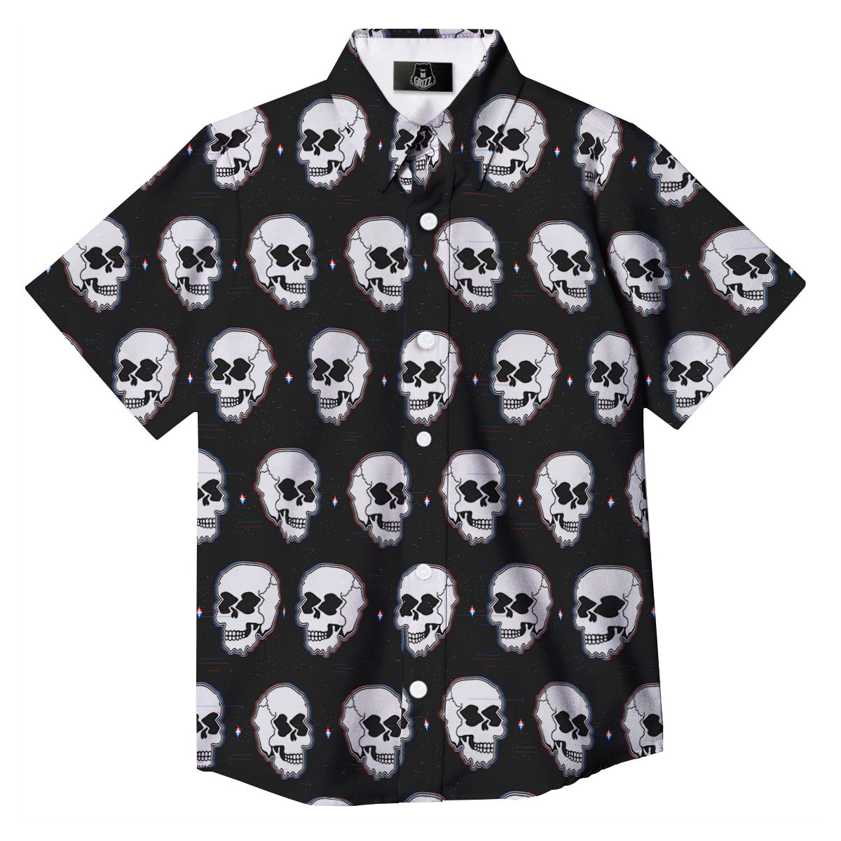 Psychedelic Skull Glitch Print Pattern Button Up Shirt-grizzshop