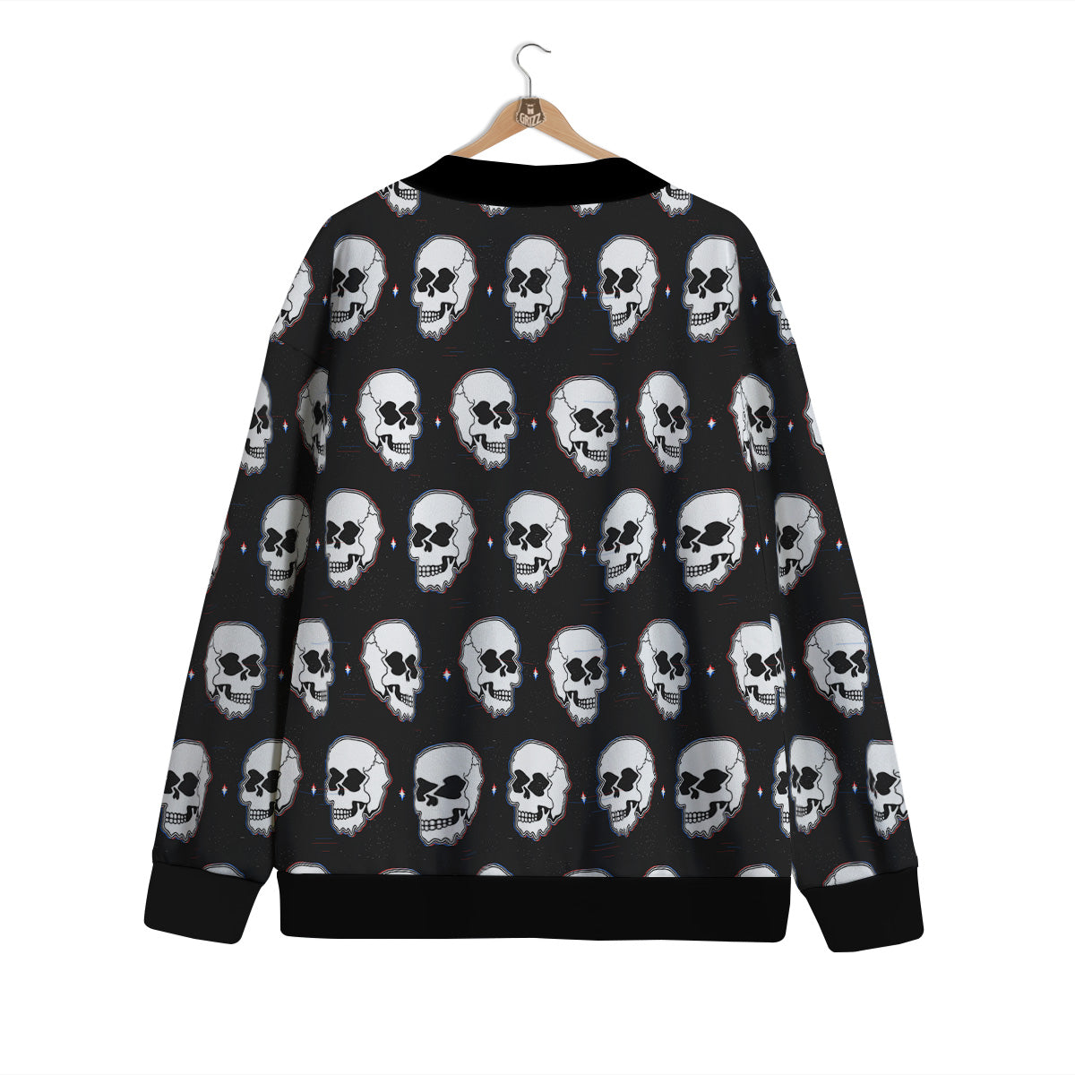 Psychedelic Skull Glitch Print Pattern Cardigan-grizzshop