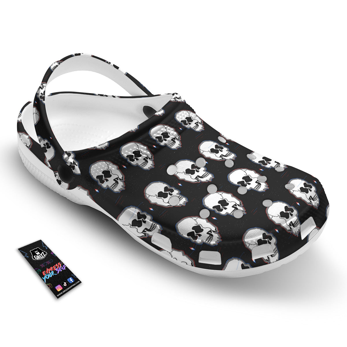 Psychedelic Skull Glitch Print Pattern Clog-grizzshop