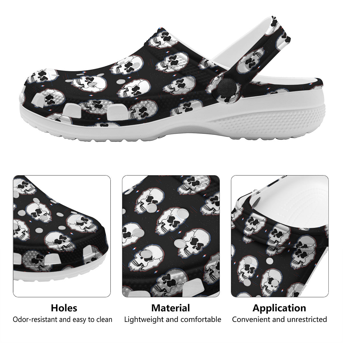 Psychedelic Skull Glitch Print Pattern Clog-grizzshop