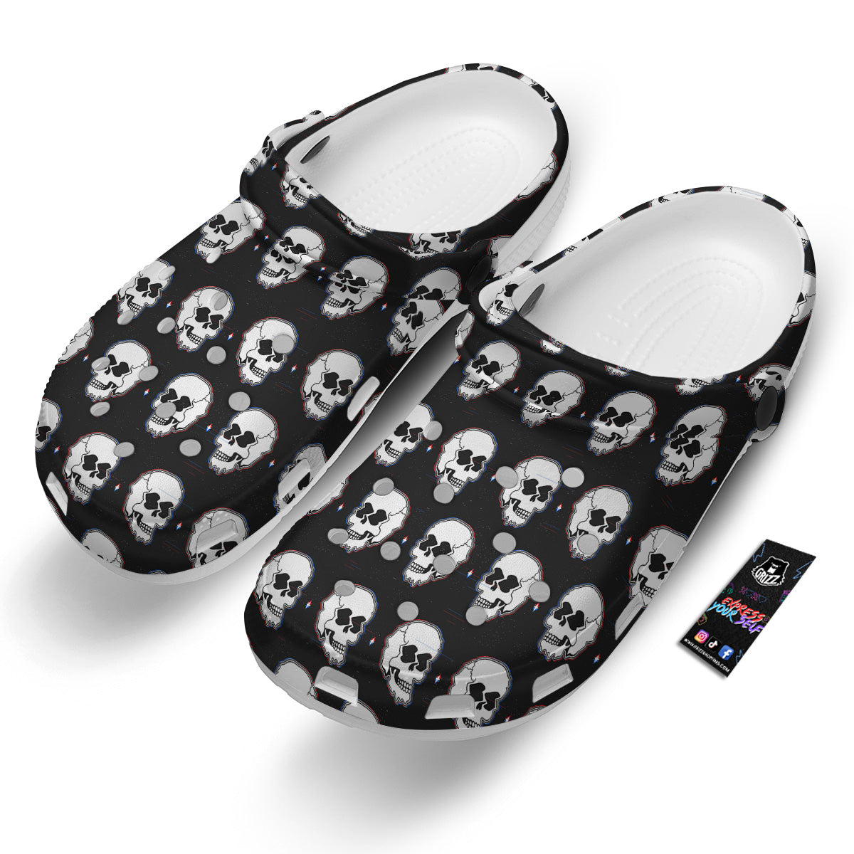 Psychedelic Skull Glitch Print Pattern Clog-grizzshop