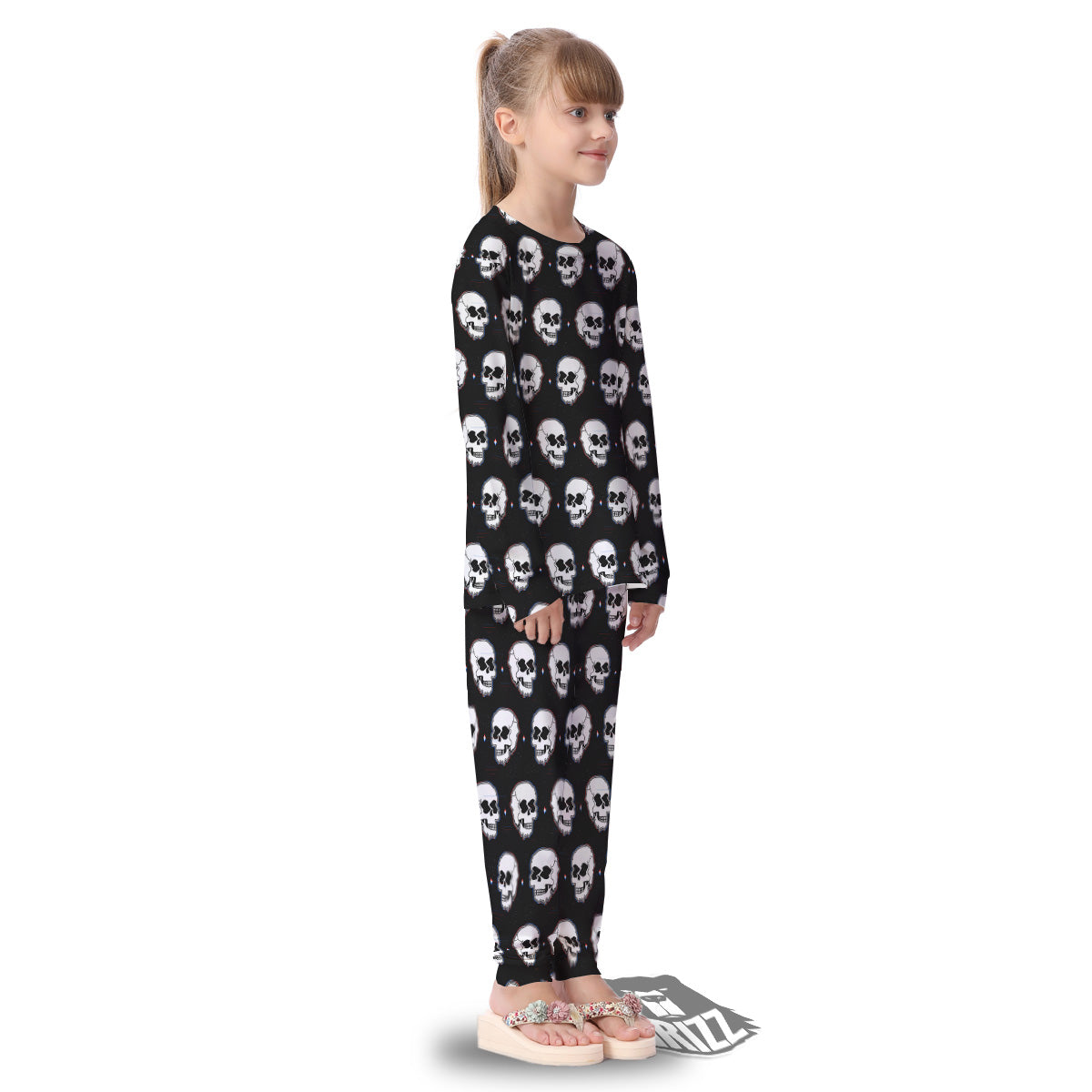 Psychedelic Skull Glitch Print Pattern Kid's Pajamas-grizzshop