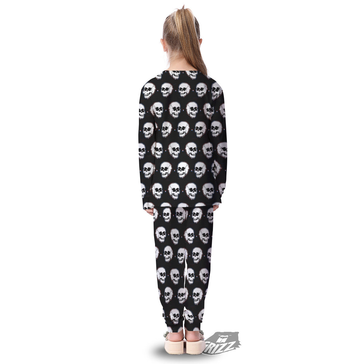 Psychedelic Skull Glitch Print Pattern Kid's Pajamas-grizzshop