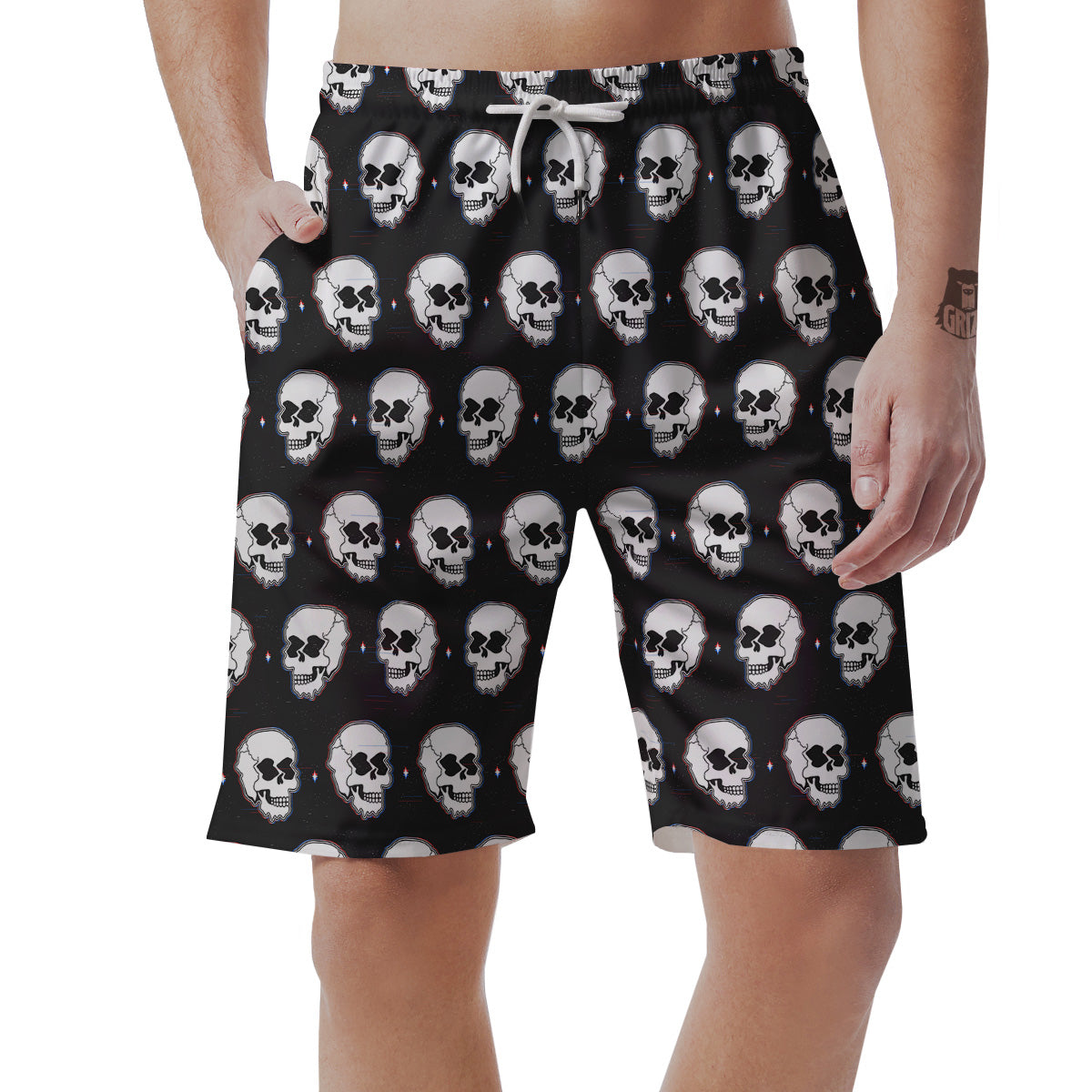 Psychedelic Skull Glitch Print Pattern Men's Shorts-grizzshop