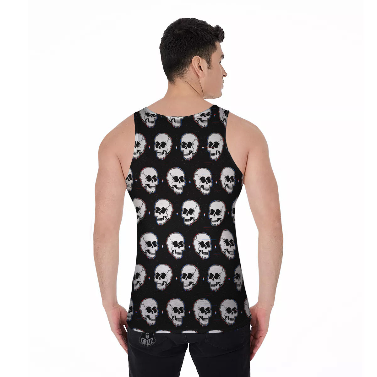 Psychedelic Skull Glitch Print Pattern Men's Tank Top-grizzshop