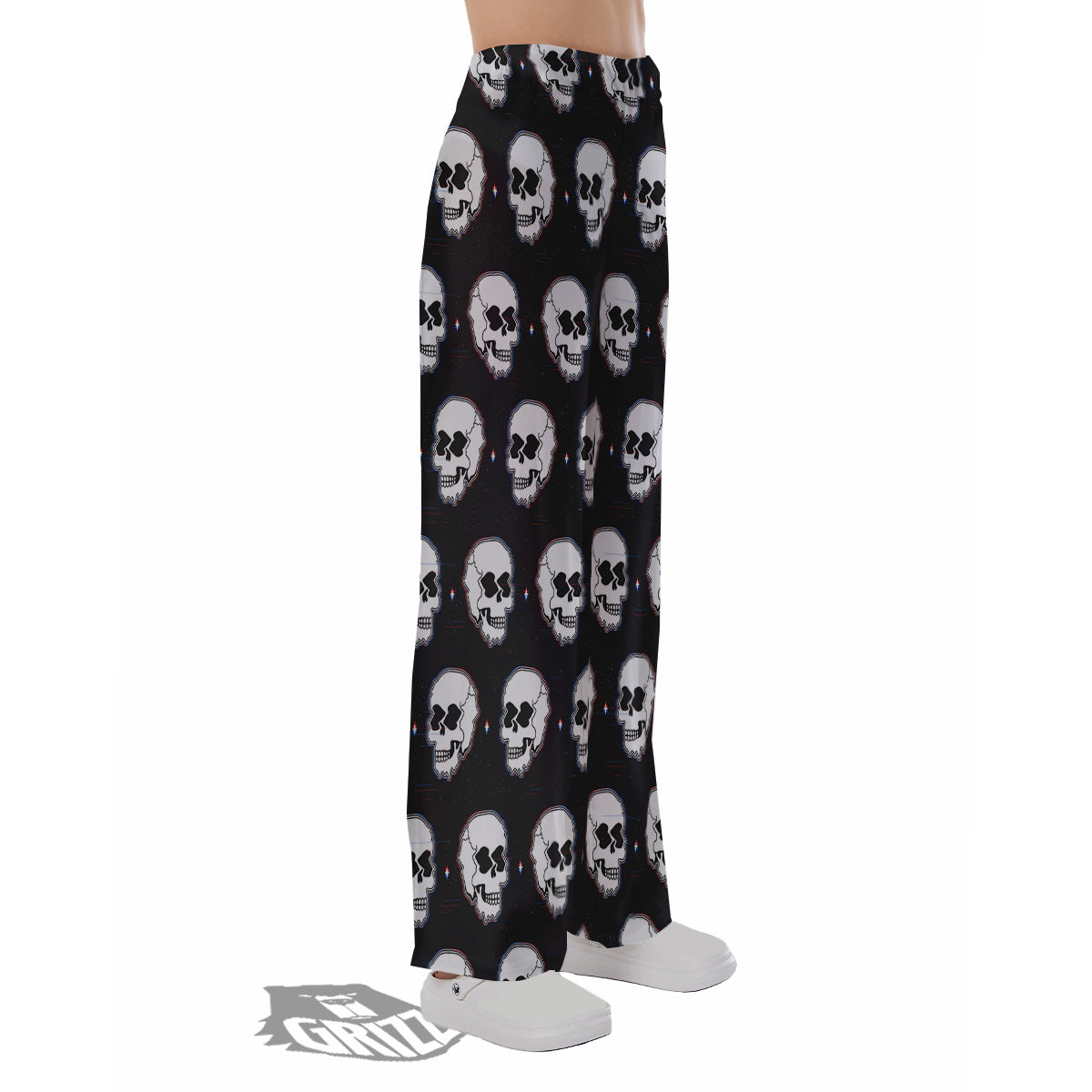 Psychedelic Skull Glitch Print Pattern Pajama Pants-grizzshop
