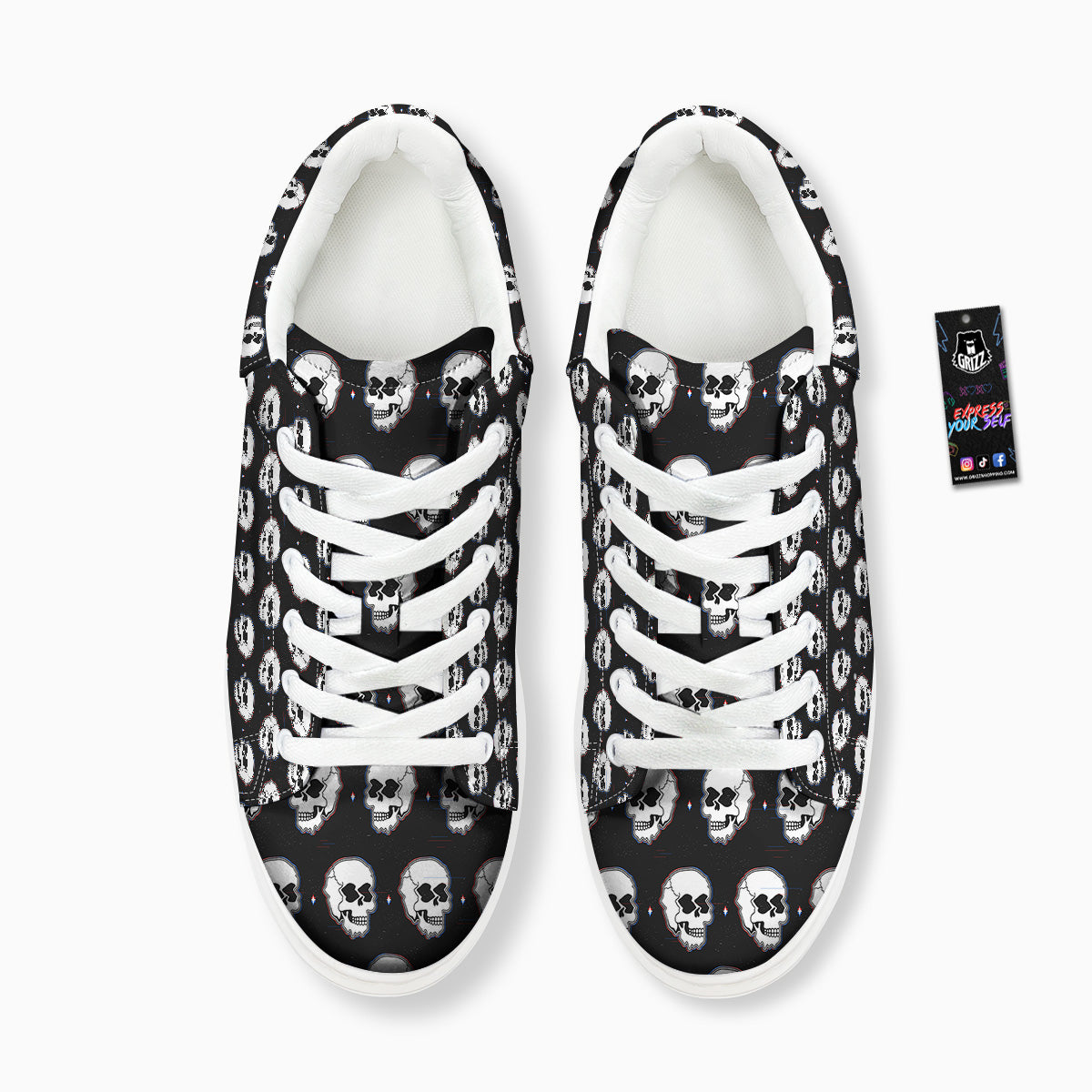 Psychedelic Skull Glitch Print Pattern Platform Shoes-grizzshop