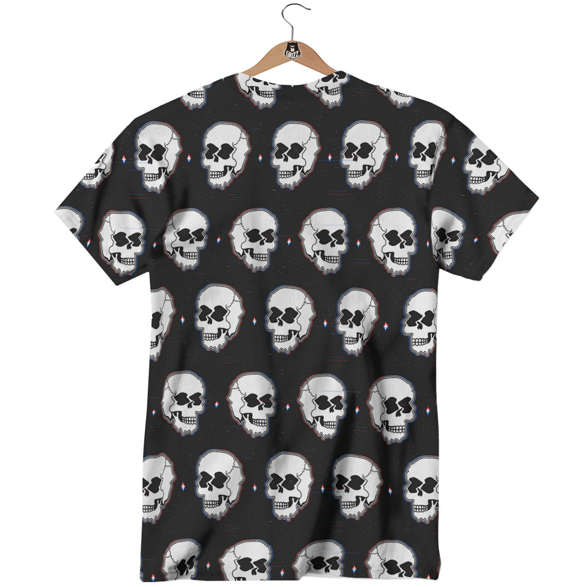 Psychedelic Skull Glitch Print Pattern T-Shirt-grizzshop