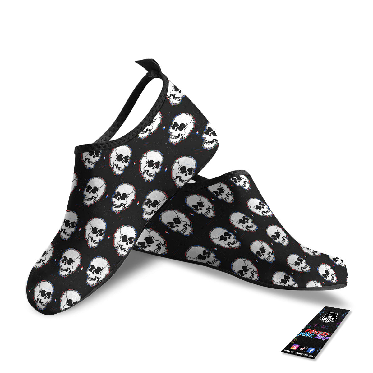 Psychedelic Skull Glitch Print Pattern Water Shoes-grizzshop