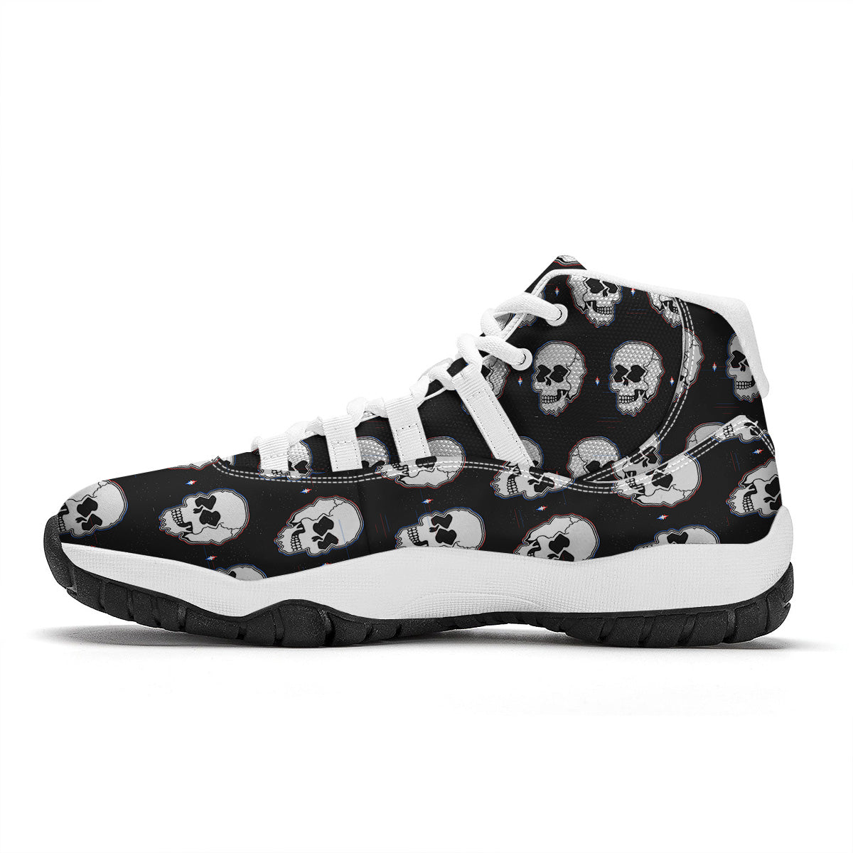 Psychedelic Skull Glitch Print Pattern White Bball Shoes-grizzshop