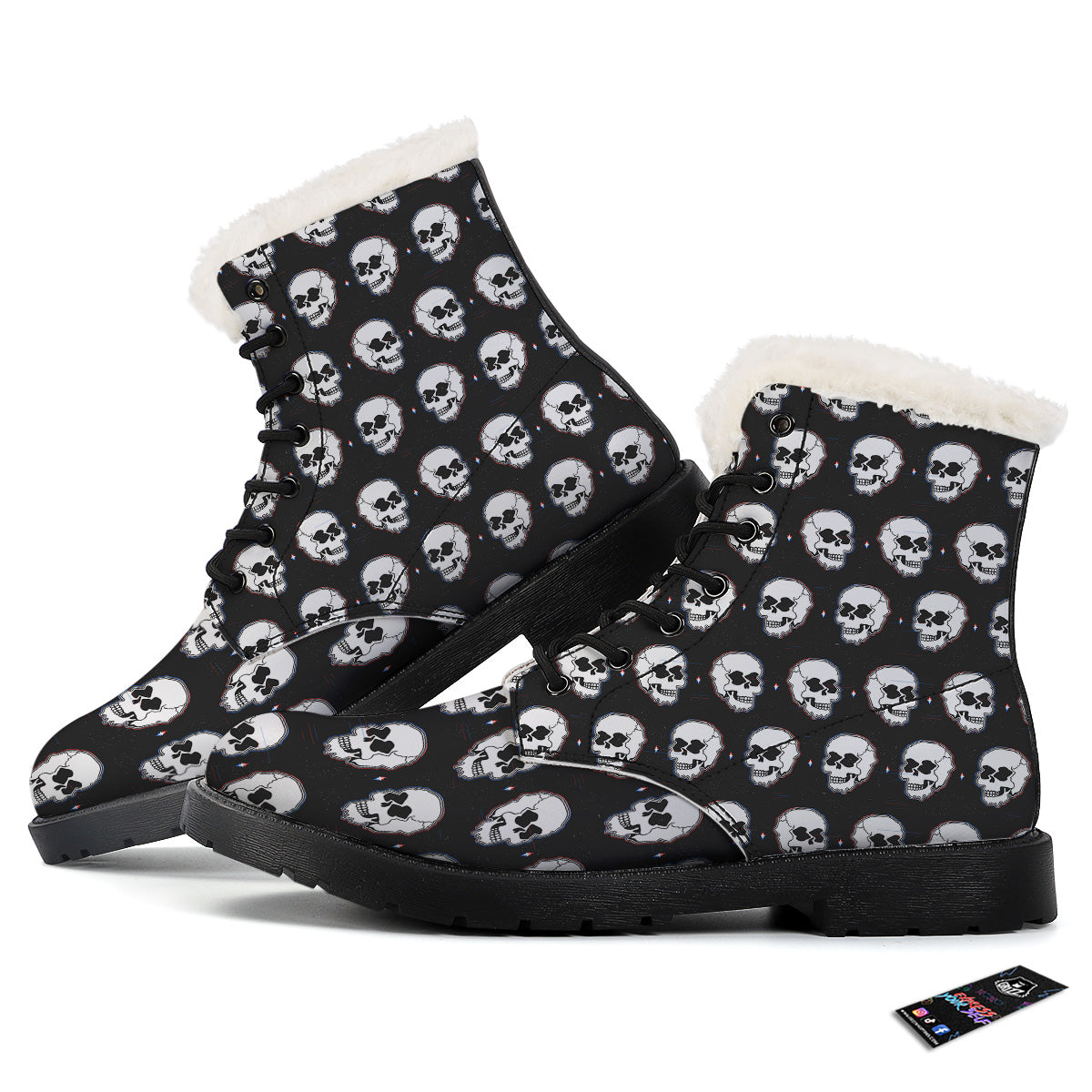 Psychedelic Skull Glitch Print Pattern Winter Boots-grizzshop