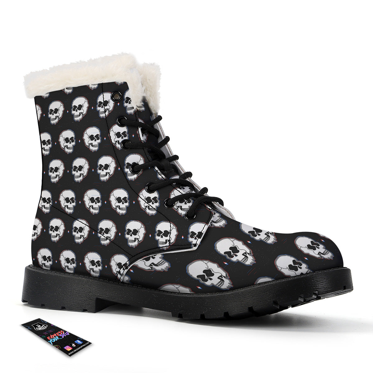 Psychedelic Skull Glitch Print Pattern Winter Boots-grizzshop