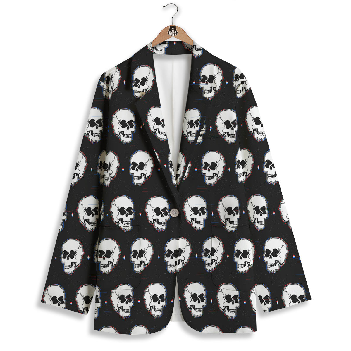 Psychedelic Skull Glitch Print Pattern Women's Blazer-grizzshop