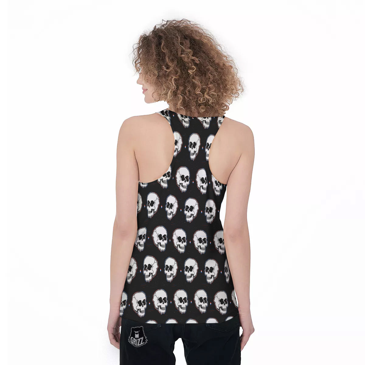 Psychedelic Skull Glitch Print Pattern Women's Racerback Tank Top-grizzshop