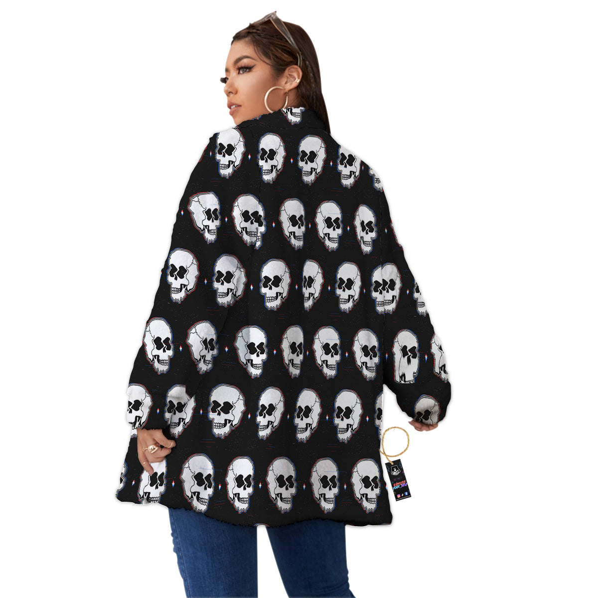 Psychedelic Skull Glitch Print Pattern Women's Sherpa Jacket-grizzshop