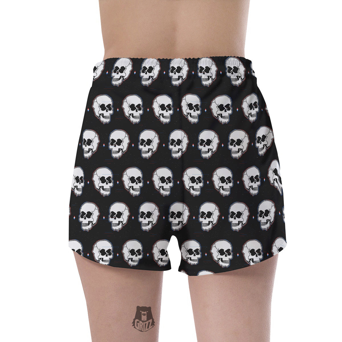 Psychedelic Skull Glitch Print Pattern Women's Shorts-grizzshop