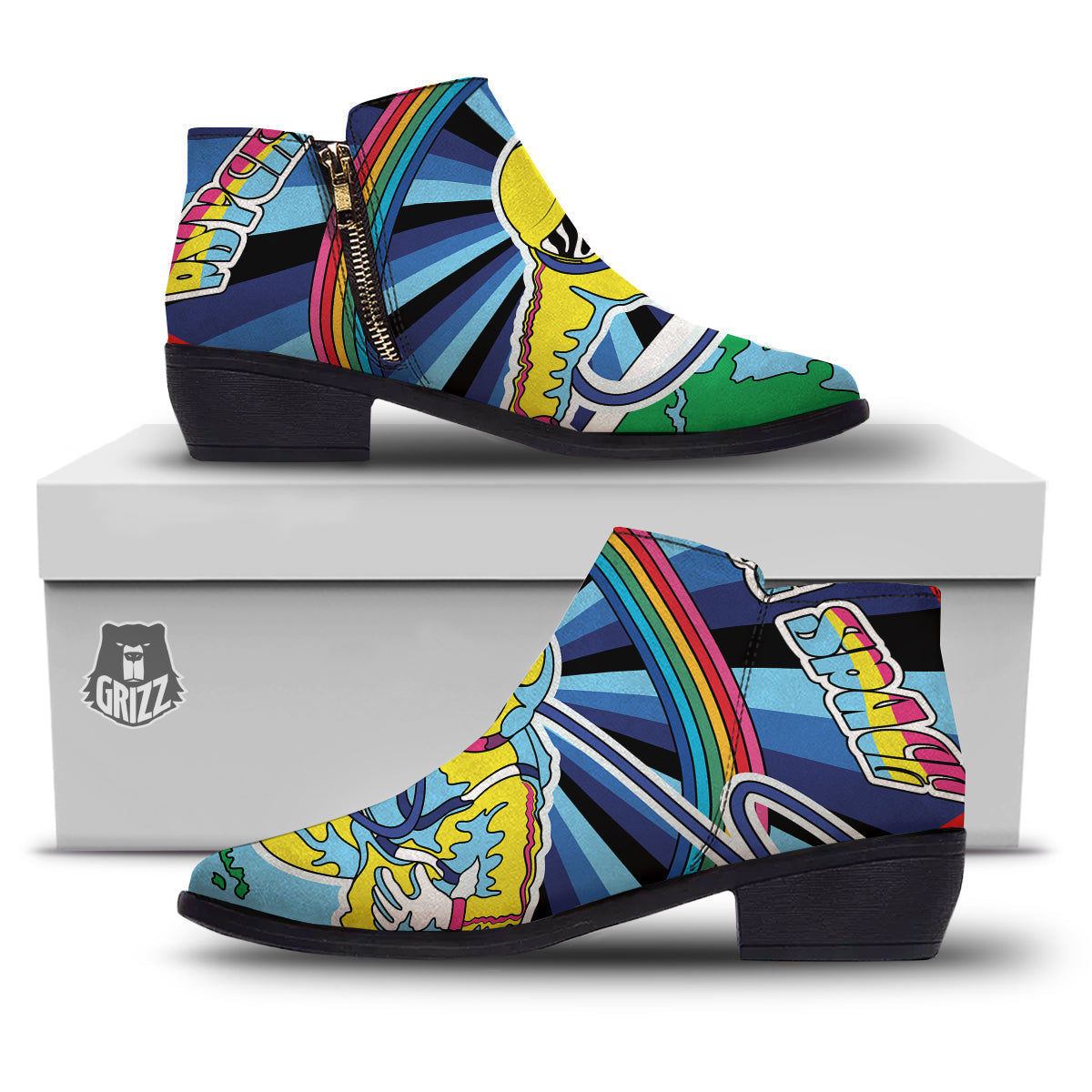 Psychedelic Space And Astronaut Print Ankle Boots-grizzshop