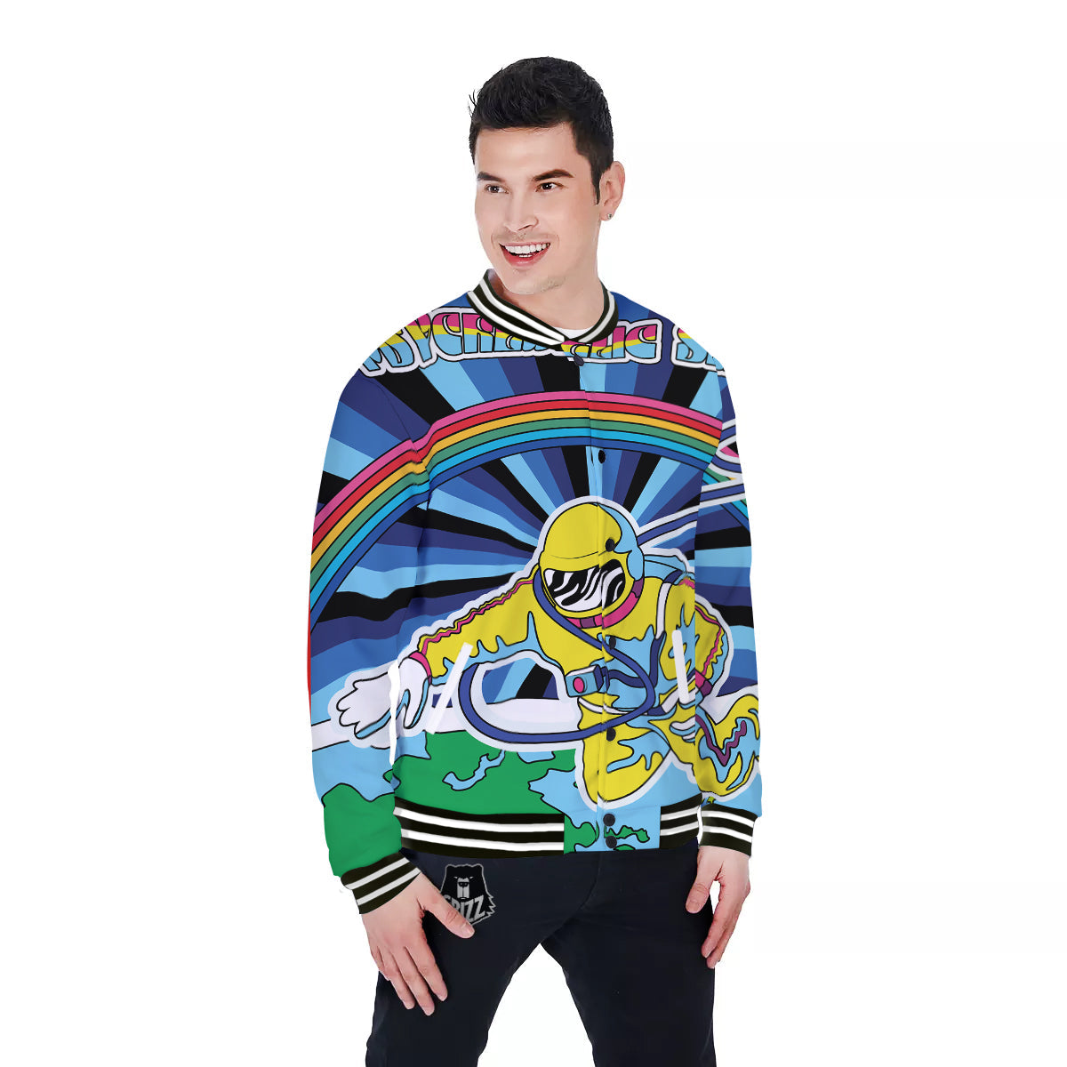 Psychedelic Space And Astronaut Print Baseball Jacket-grizzshop
