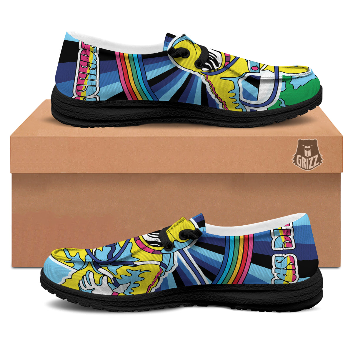 Psychedelic Space And Astronaut Print Black Loafers-grizzshop