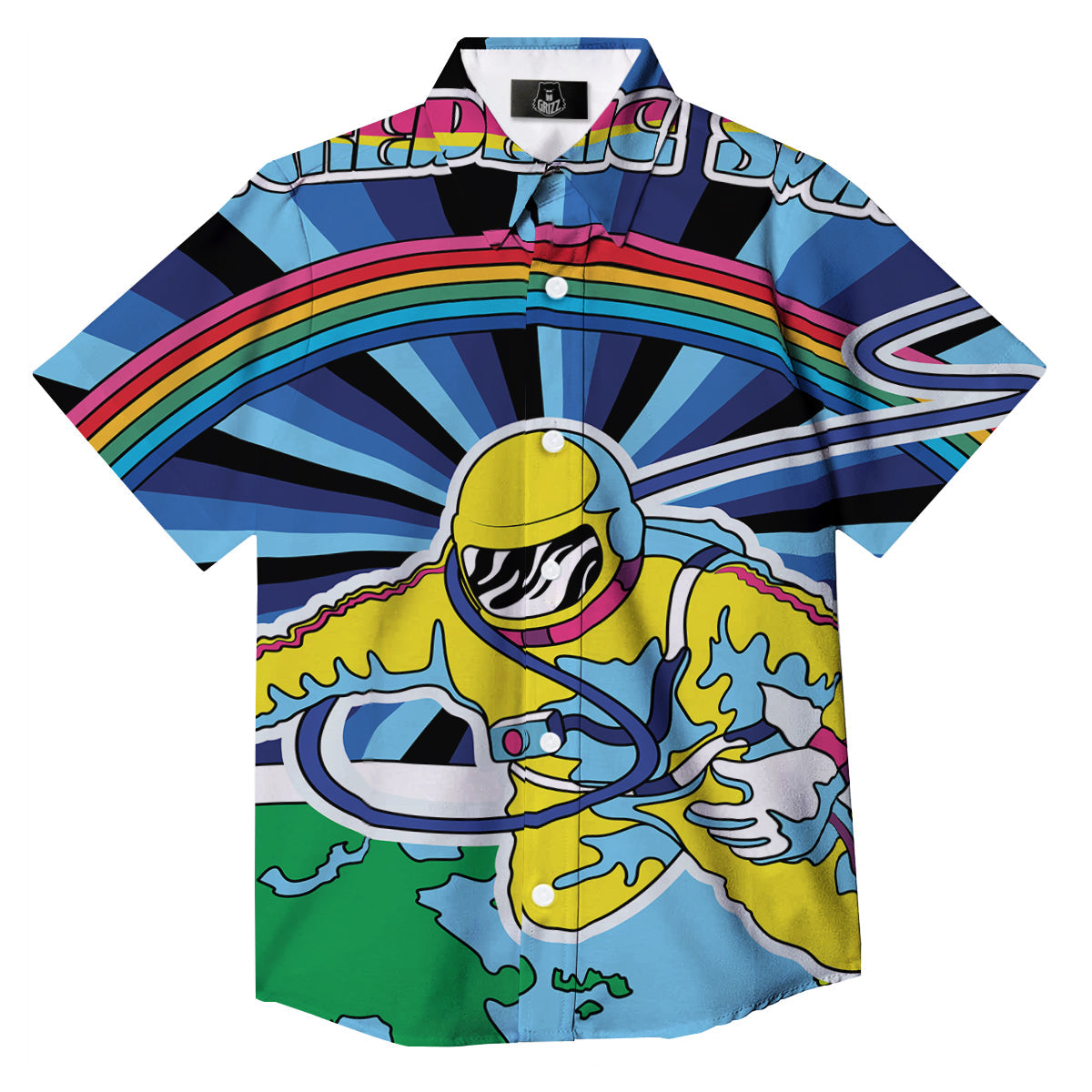 Psychedelic Space And Astronaut Print Button Up Shirt-grizzshop