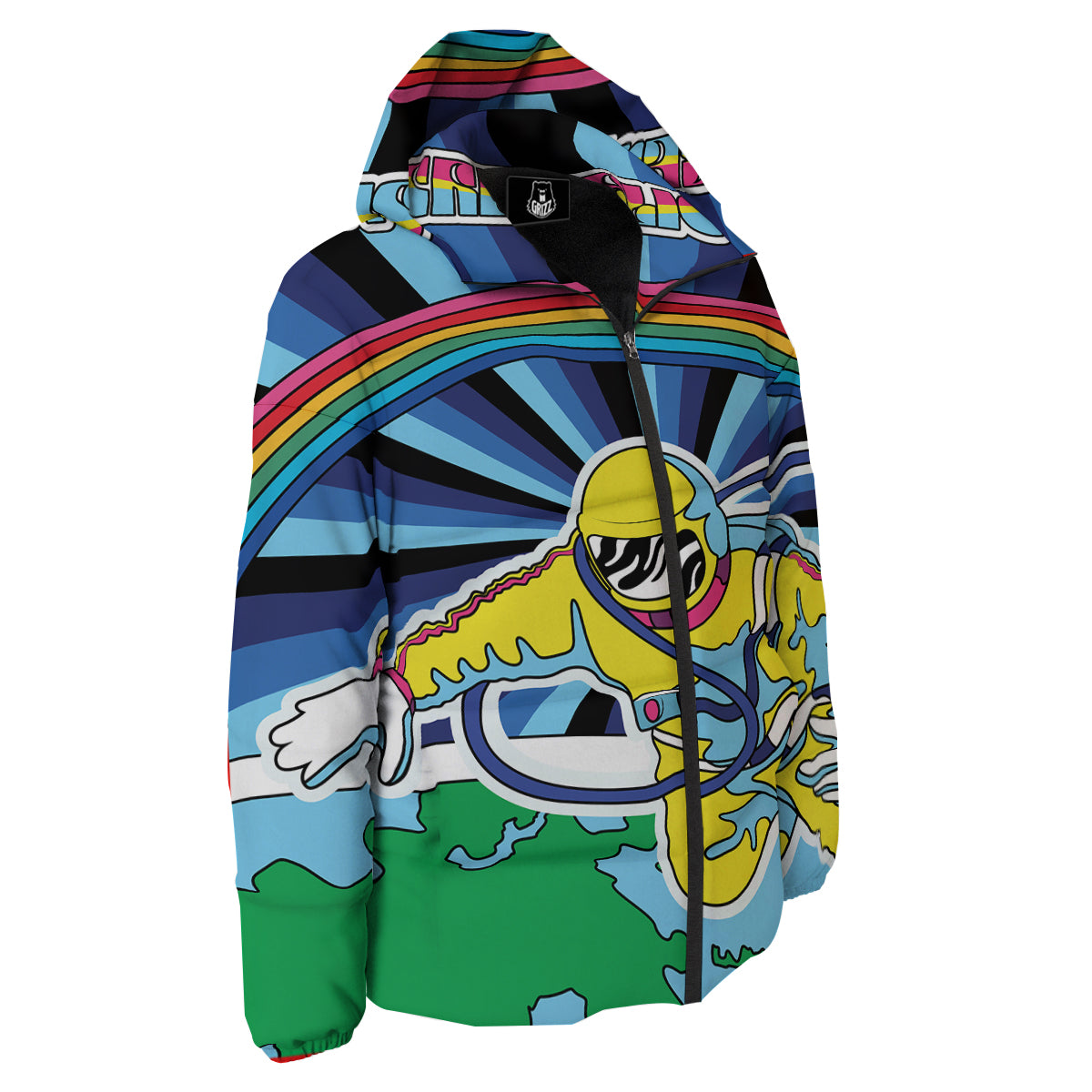 Psychedelic Space And Astronaut Print Down Jacket-grizzshop