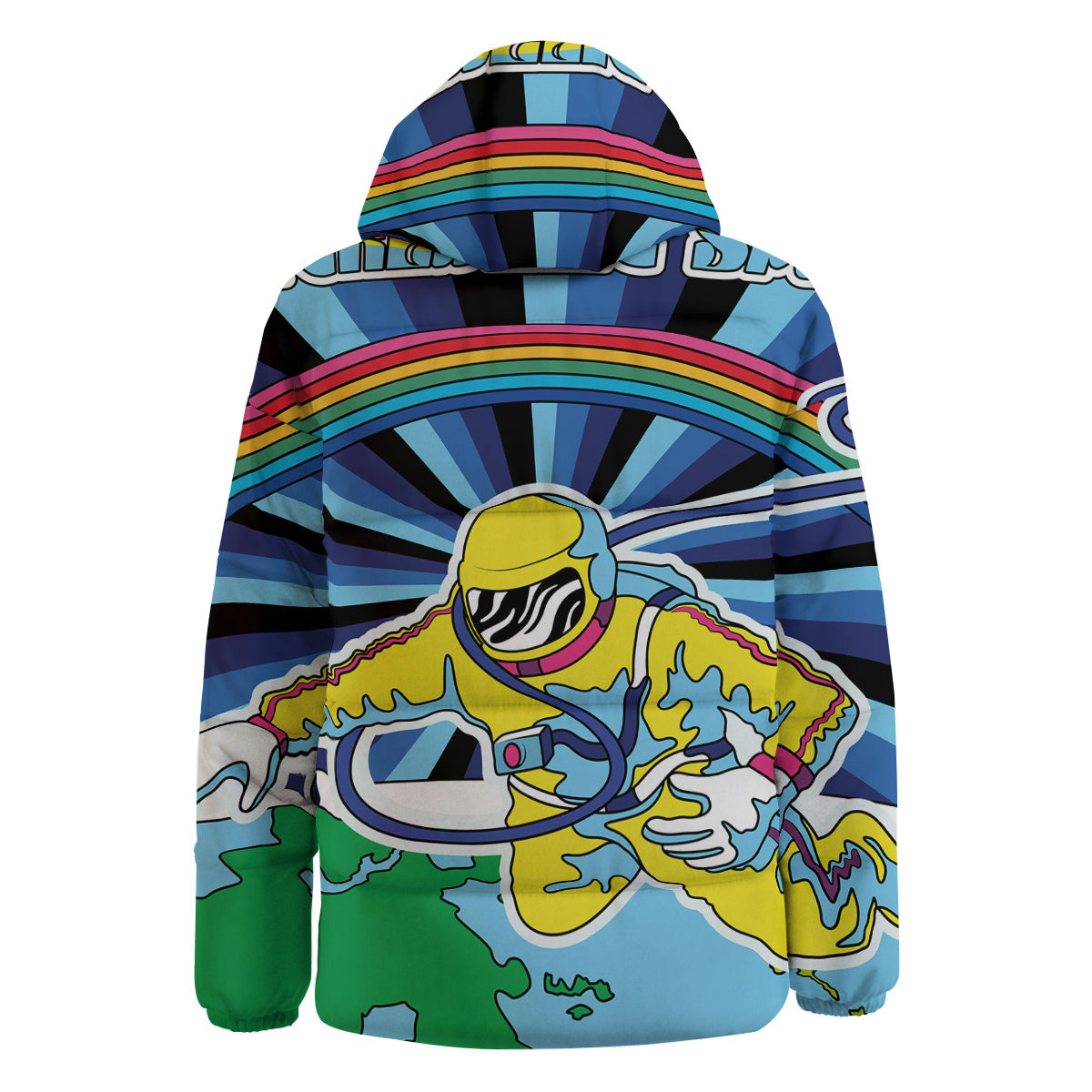 Psychedelic Space And Astronaut Print Down Jacket-grizzshop
