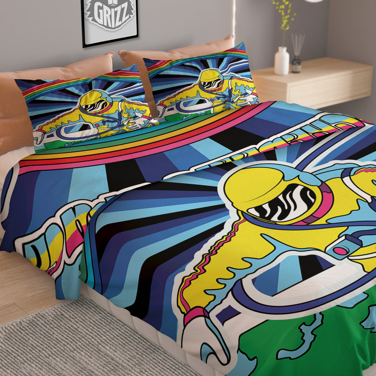 Psychedelic Space And Astronaut Print Duvet Cover Bedding Set