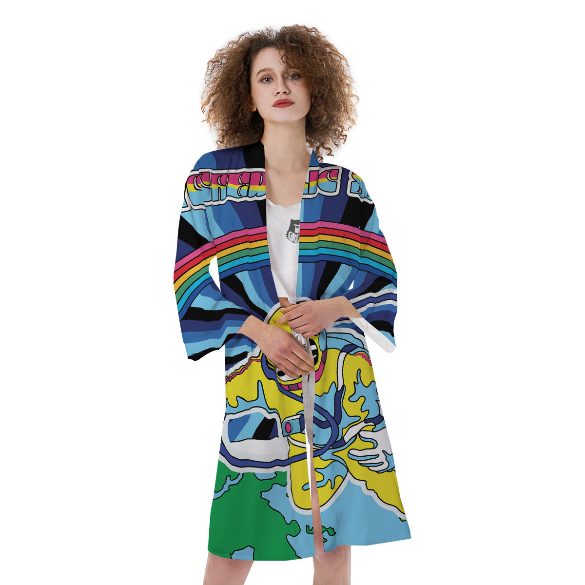 Psychedelic Space And Astronaut Print Kimono-grizzshop