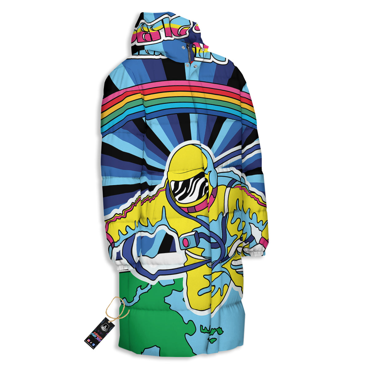 Psychedelic Space And Astronaut Print Long Down Jacket-grizzshop