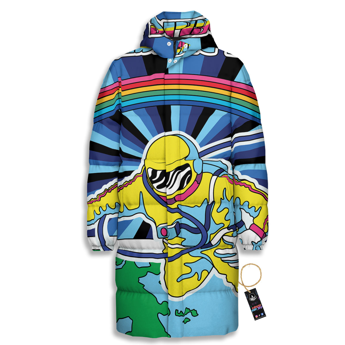 Psychedelic Space And Astronaut Print Long Down Jacket-grizzshop