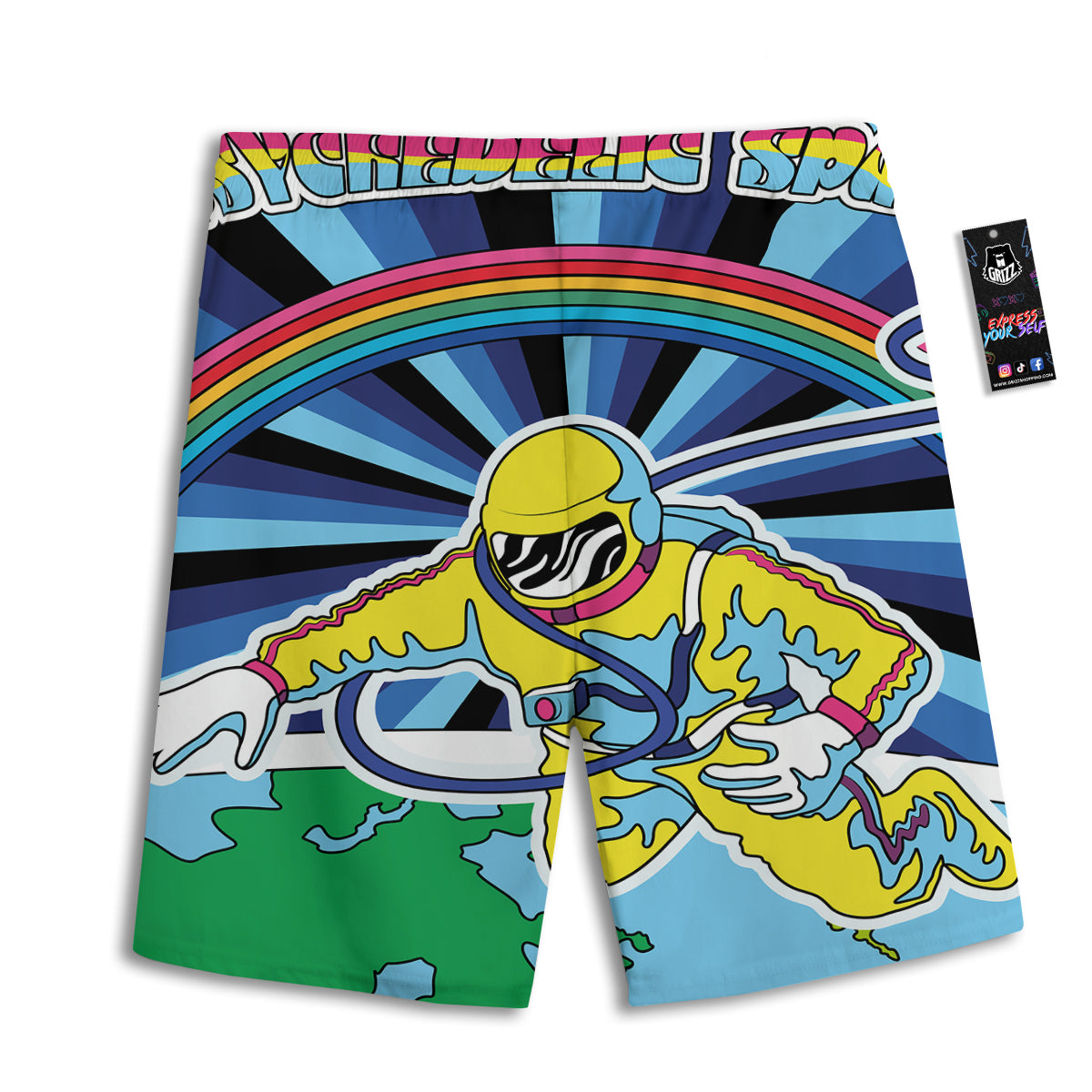 Psychedelic Space And Astronaut Print Men's Athletic Shorts