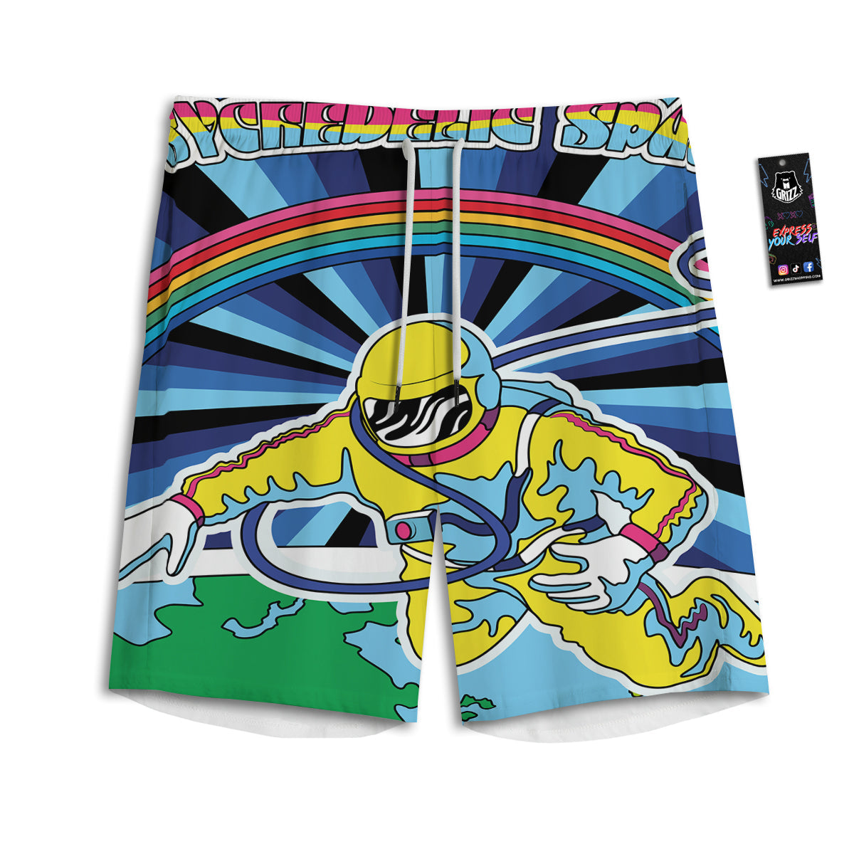 Psychedelic Space And Astronaut Print Men's Athletic Shorts